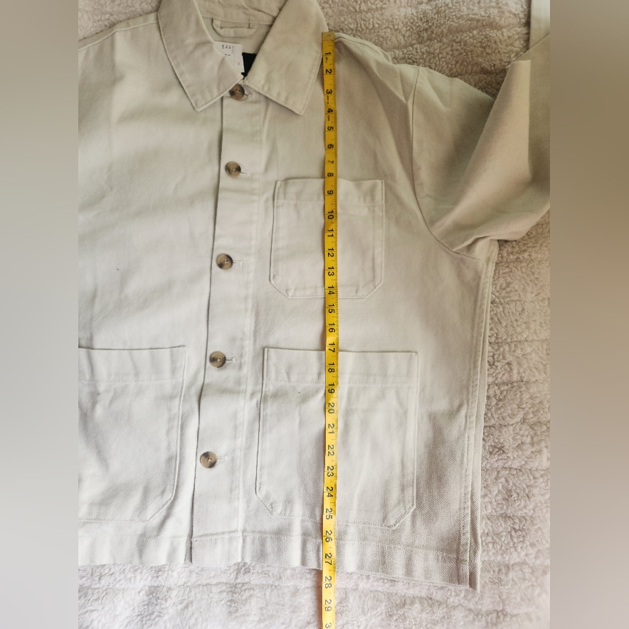 H&M Men's Regular-Fit Twill Shacket Cotton Twill Taupe/Off White Size L Bnwt — image 8 of 8
